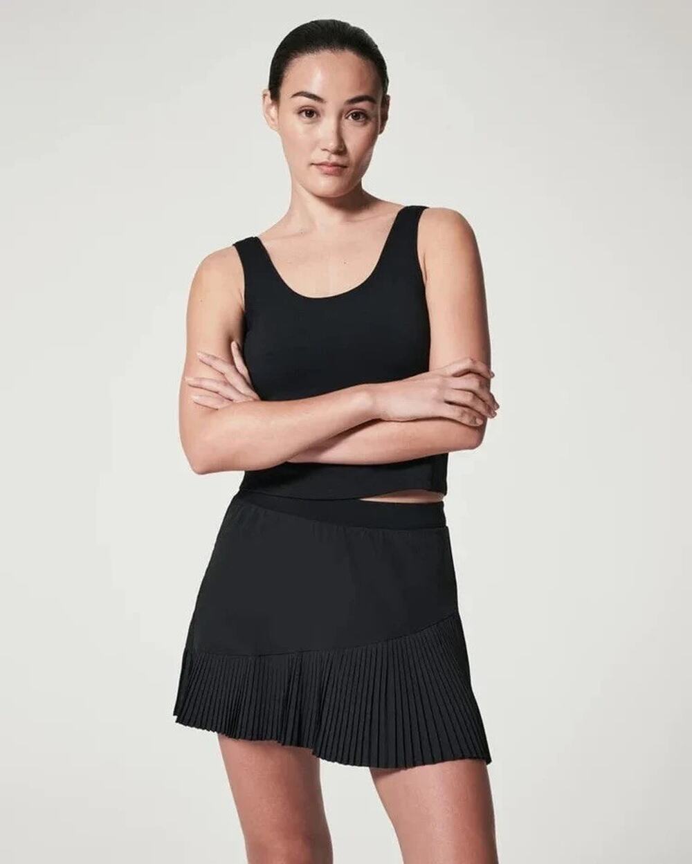 Spanx Yes Pleats! Skort Tennis Skirt Cloud Black Medium